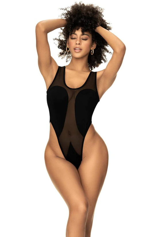 Mapale Apparel & Accessories > Clothing > Swimwear Black / S/M Black Sheer Mesh Contrasts Daring One Piece Swimsuit 2024 Sexy Black Sheer Mesh G-String Thong One Piece Swimsuit