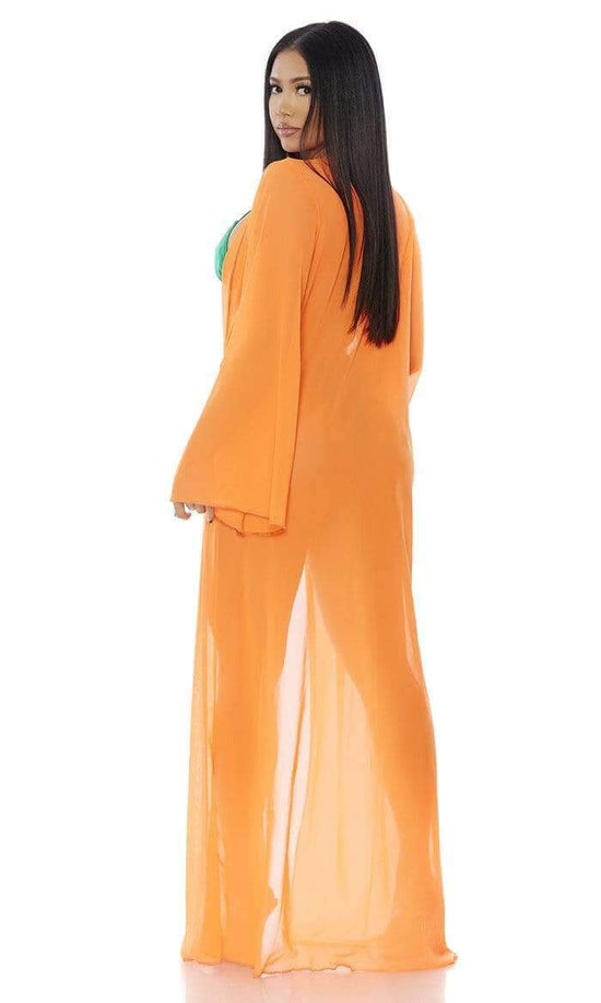 Forplay Apparel & Accessories > Clothing > Swimwear Extra Large / Orange Neon Pink Sheer Mesh Long Cover-Up (Many Colors Available) Neon Pink Orange Green Yellow Sheer Mesh Long Cover Up Forplay 440332