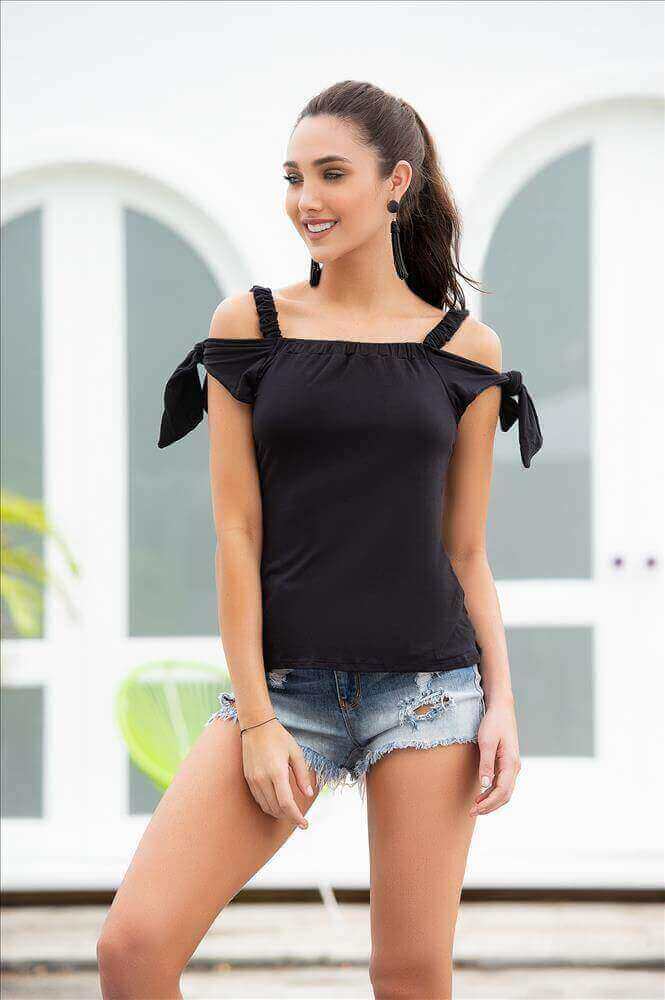 Mapale Apparel & Accessories > Clothing > Dresses Small / Black Black Off The Shoulder Top w/ Sleeve Ties