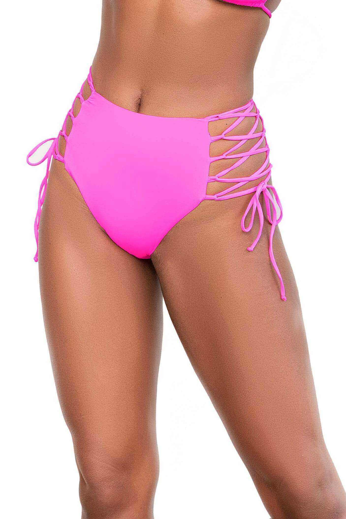 Mapale Apparel & Accessories > Clothing > Swimwear Pink / S/M Black Strap Side Tie High Waist Bottom Separates (Many colors available) Black Strap Side Tie High Waist Bottom Separates | MAPALE 6649