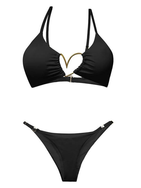 Montoya Apparel & Accessories > Clothing > Swimwear Liliana Montoya Bikini Camelia Black Shiny Top & Bottom Bikini Swimwear Set