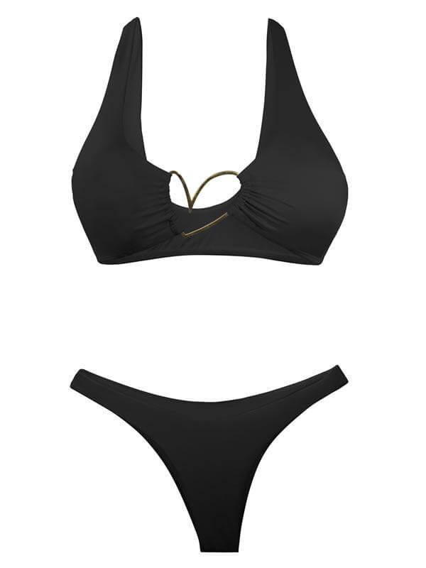 Montoya Apparel & Accessories > Clothing > Swimwear Liliana Montoya Bikini Top Heart Black Shiny Top & Bottom Bikini Swimwear Set