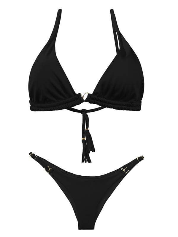 Montoya Apparel & Accessories > Clothing > Swimwear Liliana Montoya Black Bikini Marinera Top Double Straps & Bottom Bikini Swimwear Set