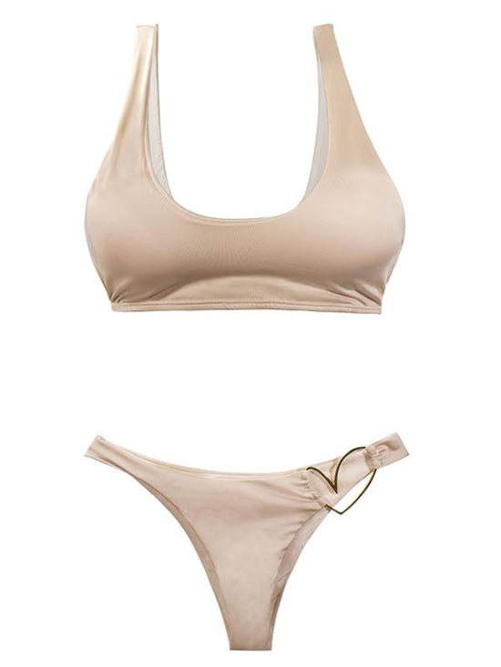 Montoya Apparel & Accessories > Clothing > Swimwear Liliana Montoya Nude Bikini Bottom Heart Shiny Top & Bottom Bikini Swimwear Set