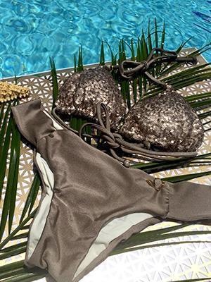 Montoya Apparel & Accessories > Clothing > Swimwear Liliana Montoya Swim B056SB5A Ash Sequin Triangle Top and Cheeky Bottom Swimwear Set
