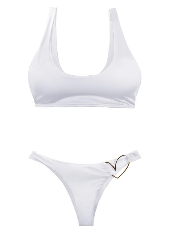 Montoya Apparel & Accessories > Clothing > Swimwear Liliana Montoya White Bikini Bottom Heart Shiny Top & Bottom Bikini Swimwear Set