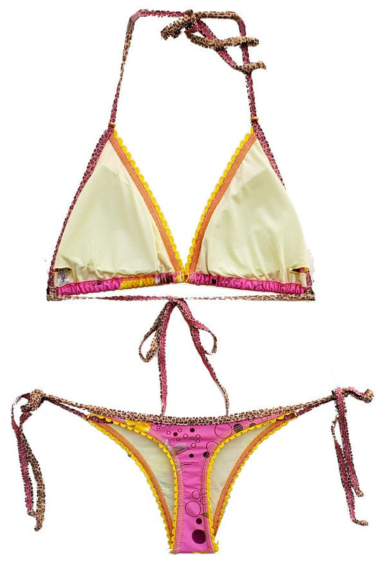 Montoya Apparel & Accessories > Clothing > Swimwear One Size / Pink Liliana Montoya Swim Bikini Brasilerita Pink Floral Print Triangle Top & Micro Thong Bottom