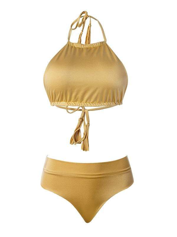 Montoya Apparel & Accessories > Clothing > Swimwear Small / Small / Gold Liliana Montoya GAiA BIkini Gold Halter Top & High Waist Bottom Set