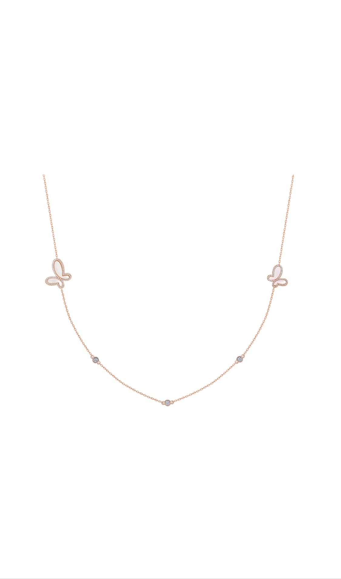 OlgaNikoza Rose Gold Long Rose Gold Silver Butterfly Neckless