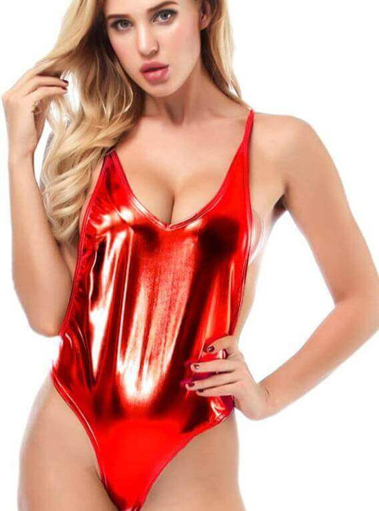 SoHot Swimwear Apparel & Accessories > Clothing > Swimwear One Size / Red Red Metallic Open Side Thong G-String One Piece Swimsuit (Many colors available) Extreme Micro Metallic Red Side Boob Thong G-String One Piece Swimsuit