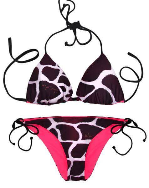 Thaikila Apparel & Accessories > Clothing > Swimwear Print / One Size Thaikila Giraffe Reversible Triangle Top and Side Tie Brazilian Bottom Bikini Swimwear Set