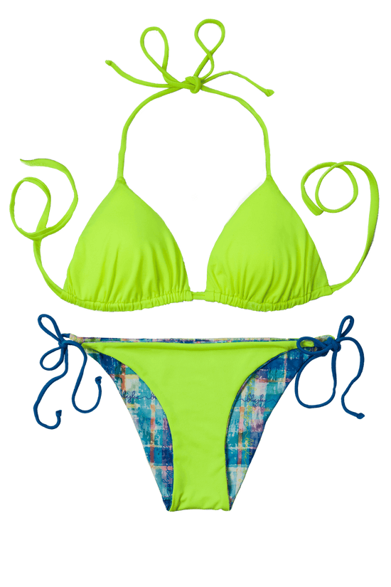 Thaikila Apparel & Accessories > Clothing > Swimwear PRINT / One Size Thaikila Gwada Reversible Triangle Top and Side Tie Brazilian Bottom Bikini Swimwear Swimsuit Set
