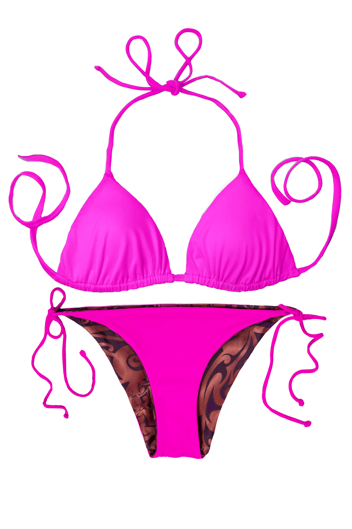 Thaikila Apparel & Accessories > Clothing > Swimwear PRINT / One Size Thaikila Ink Reversible Triangle Top and Side Tie Brazilian Bottom Bikini Swimwear Swimsuit Set