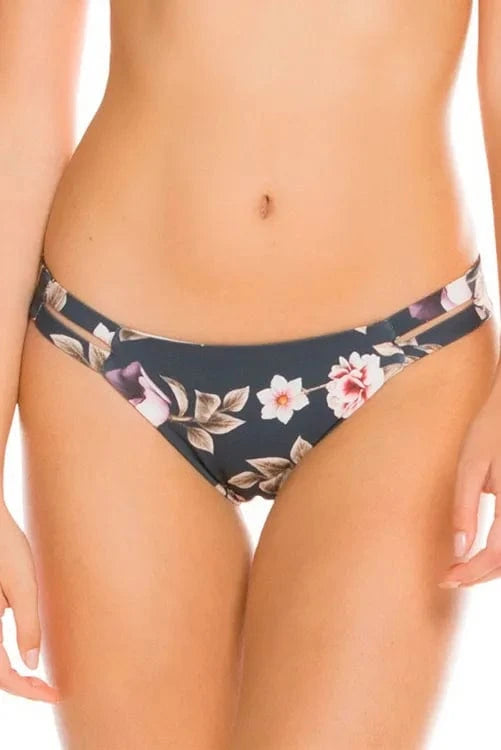 Agua Bendita Apparel & Accessories > Clothing > Swimwear Print / Small / Small Black Floral Bandeau Top & Reversible Cheeky Bottom Bikini Swimsuit Black Floral Bandeau Top & Reversible Cheeky Bottom Swimsuit