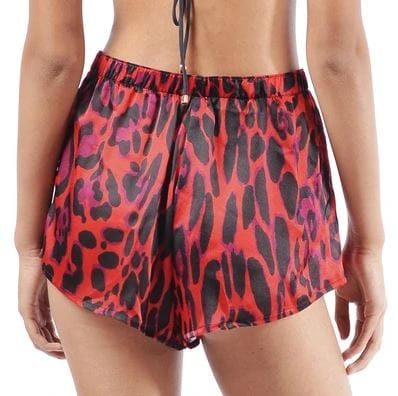 Aguaclara Swimwear Apparel & Accessories > Clothing > Shirts & Tops Print / Small Aguaclara Swimwear Jaguar Rio 100% Italian Silk Shorts Aguaclara Designer Red Black Animal Print Silk Shorts