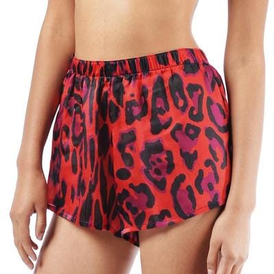 Aguaclara Swimwear Apparel & Accessories > Clothing > Shirts & Tops Print / Small Aguaclara Swimwear Jaguar Rio 100% Italian Silk Shorts Aguaclara Designer Red Black Animal Print Silk Shorts