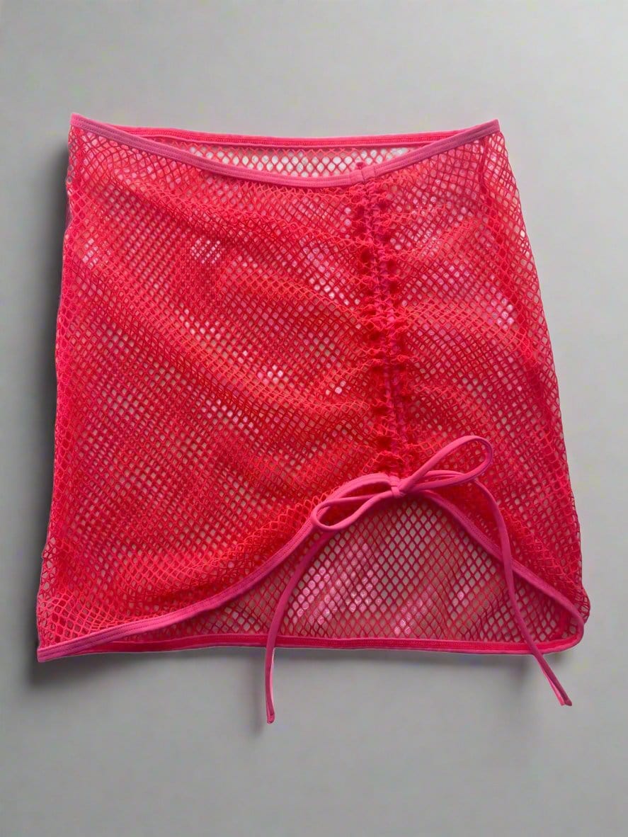 Berry Beachy Swimwear Apparel & Accessories > Clothing > Skirts Neon Pink Mesh Net Tulum Adjustable Skirt Beach Cover-Up 2024 Neon Pink Tulum Net Berry Beachy Swimwear Cover-Up Skirt