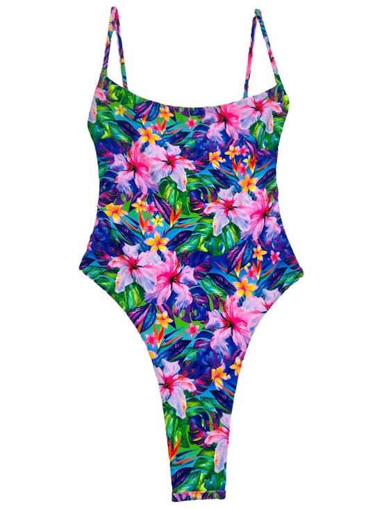Berry Beachy Swimwear Apparel & Accessories > Clothing > Swimwear Berry Beachy Blue Floral Tropicana Bliss Very Cheeky Thong One Piece Swimsuit 2024 Blue Tropicana Bliss One Piece Very Cheeky Thong Swimsuit
