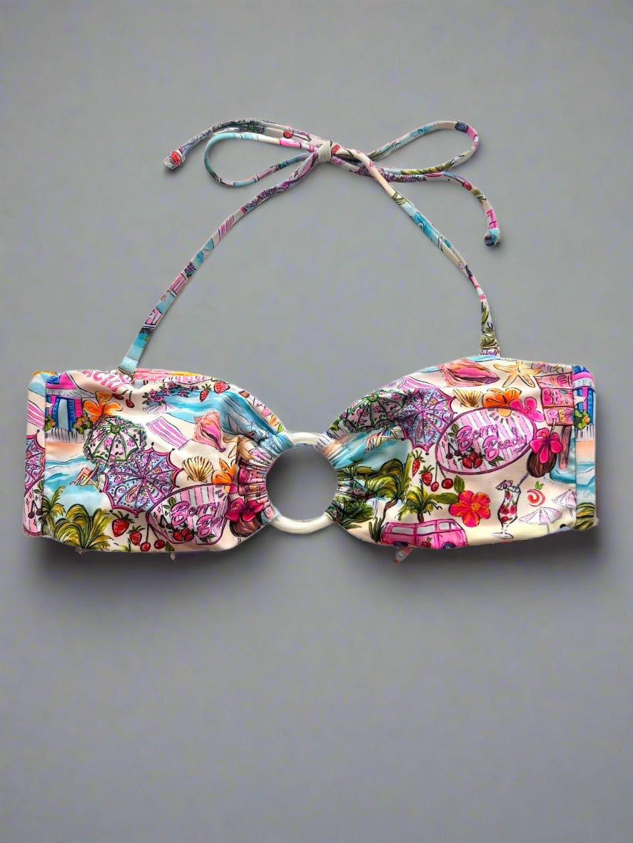 Berry Beachy Swimwear Apparel & Accessories > Clothing > Swimwear Berry Beachy Print Bandeau Top & Ruched Thong Bottom Bikini Swimsuit (Plus Sizes Available) Berry Beachy Print Bandeau Top & Ruched Thong Bottom Swimsuit