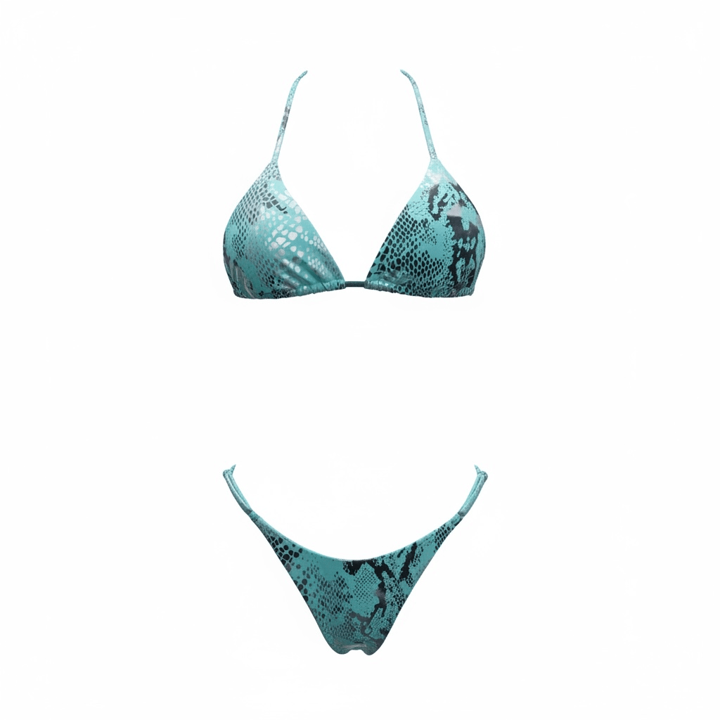 Berry Beachy Swimwear Apparel & Accessories > Clothing > Swimwear Blue Viper Triangle Top & Ruched G-String Thong Bottom Bikini Swimsuit (Plus Sizes Available) Blue Viper Triangle Top & Ruched Thong Bottom Bikini Swimsuit