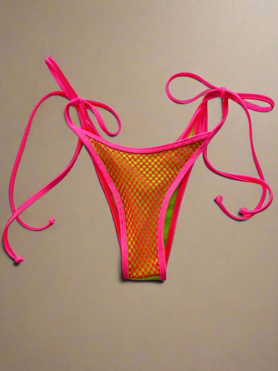 Berry Beachy Swimwear Apparel & Accessories > Clothing > Swimwear Kiwi Green w/ Neon Pink Mesh Tulum Triangle Top & Cheeky Scrunch Bottom Bikini (Also Plus Sizes) Sexy Kiwi Green & Pink Tulum Triangle & Cheeky Bottom Bikini