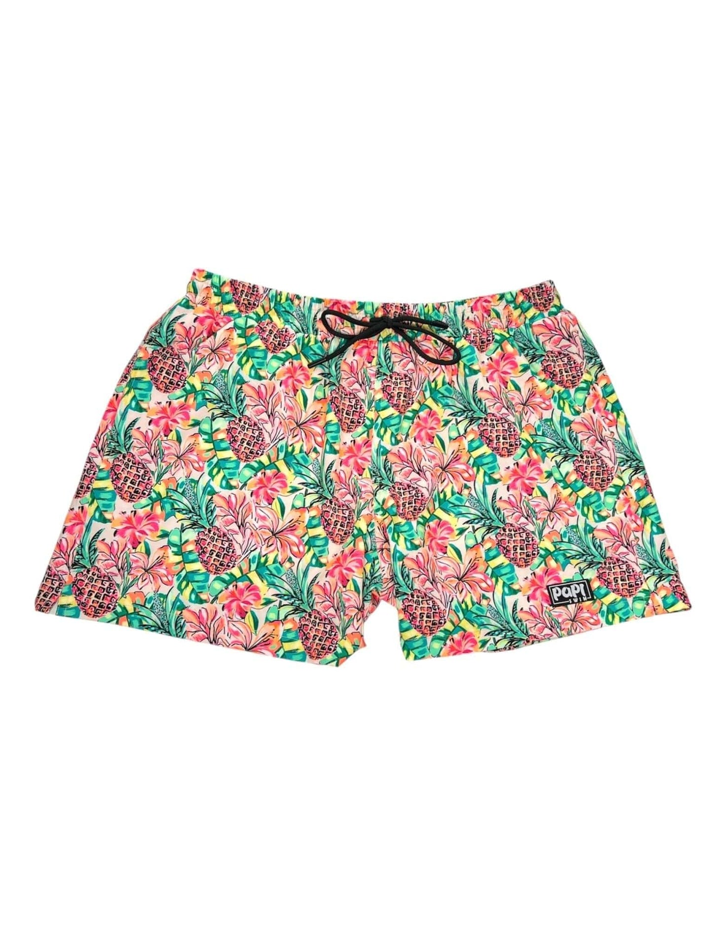 Berry Beachy Swimwear Apparel & Accessories > Clothing > Swimwear Men's Pineapple Bloom Print 4-Way Stretch Fabric Swim Trunk 5.5" & 7.5" Inseam Papi Swim Men's Multi Pineapple Bloom Swim Trunks Board Shorts