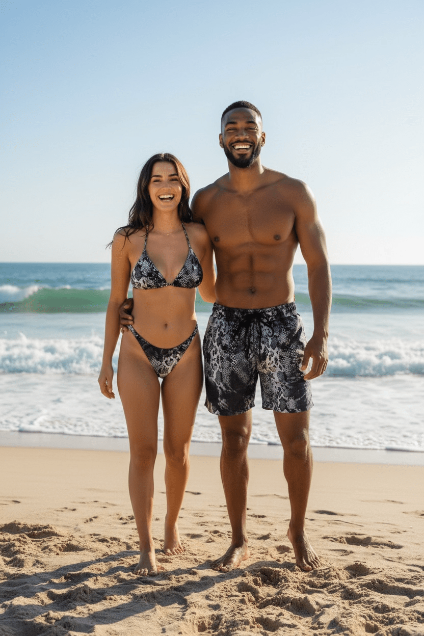 Berry Beachy Swimwear Apparel & Accessories > Clothing > Swimwear Men's White Viper Print 4-Way Stretch Fabric Swim Trunk 5.5" & 7.5" Inseam Papi Swim Men's Viper Print Swim Trunks Board Shorts