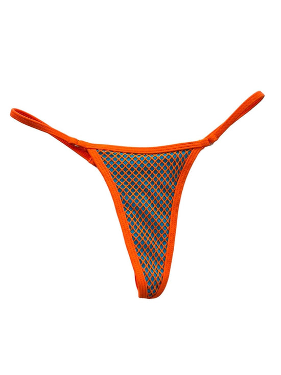 Berry Beachy Swimwear Apparel & Accessories > Clothing > Swimwear Neon Orange Tulum Fishnet Micro Top & Micro Thong G-String Bottom Bikini (Plus Sizes Available) 2024 Sexy Orange Tulum Fishnet Micro Top & Micro Thong Bikini