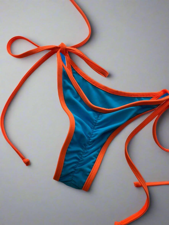 Berry Beachy Swimwear Apparel & Accessories > Clothing > Swimwear Neon Orange Tulum Fishnet Triangle Top & Cheeky Scrunch Bottom Bikini (Plus Sizes Available) 2024 Orange Net Tulum Triangle Top & Cheeky Berry Beachy Bikini