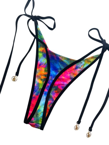 Berry Beachy Swimwear Apparel & Accessories > Clothing > Swimwear Neon Palms Fully Lined Triangle Top & Tie Side V-Cut Thong Bottom Bikini Swimsuit (Plus Sizes Available) Neon Palms Triangle Top Tie Side V-Cut Thong Bottom Swimsuit