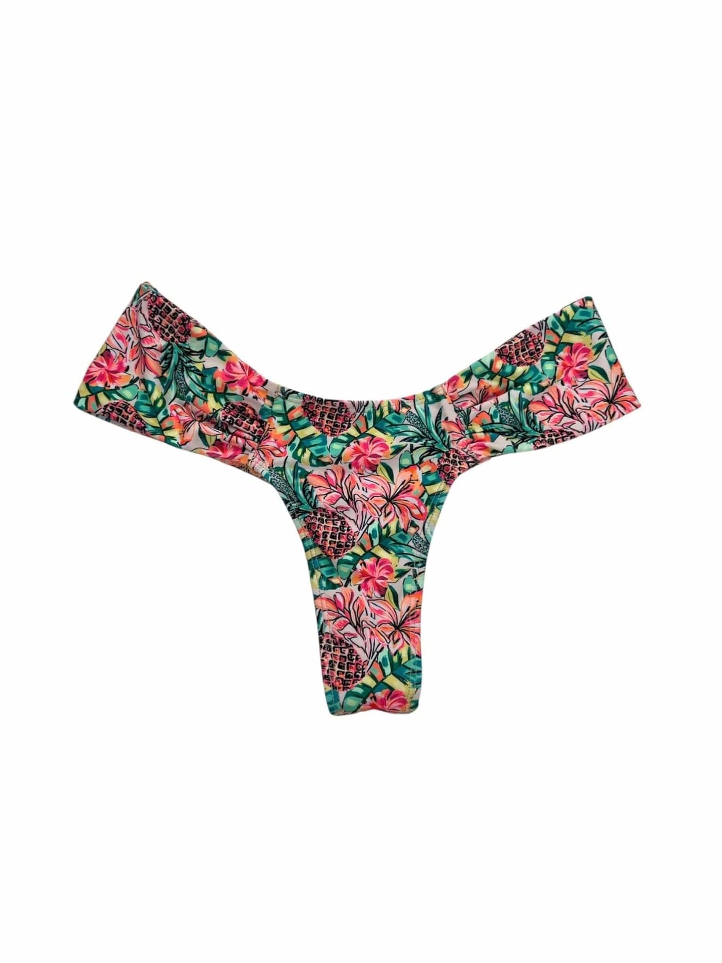 Berry Beachy Swimwear Apparel & Accessories > Clothing > Swimwear Pineapple Bloom Bandeau Top & Ruched Thong Bottom Bikini Swimsuit (Plus Sizes Available) Pineapple Bloom Bandeau Top & Ruched Thong Bottom Swimsuit