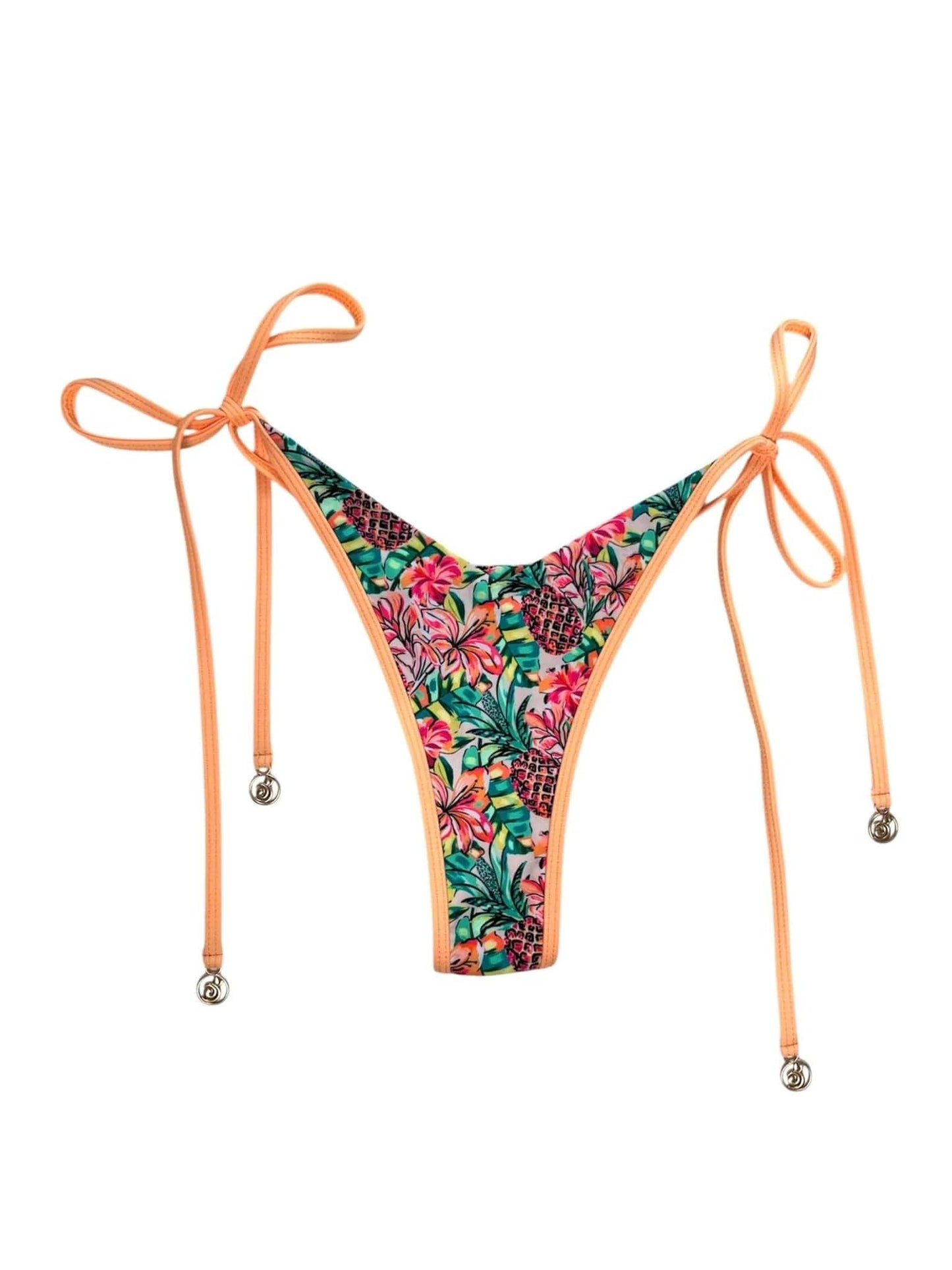 Berry Beachy Swimwear Apparel & Accessories > Clothing > Swimwear Pineapple Bloom Halter Top & Tie Side Lined Thong Bottom Bikini Swimsuit (Plus Sizes Available) Sexy Pineapple Bloom Halter Bralette Top & Thong Swimsuit