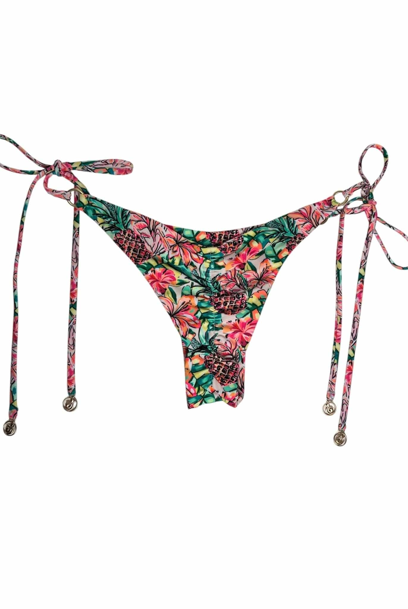 Berry Beachy Swimwear Apparel & Accessories > Clothing > Swimwear Pineapple Bloom Triangle Top & Tie Side Ruched Cheeky Bottom Bikini Swimsuit (Plus Sizes Available) Pineapple Bloom Triangle Top Tie Side Cheeky Bottom Swimsuit