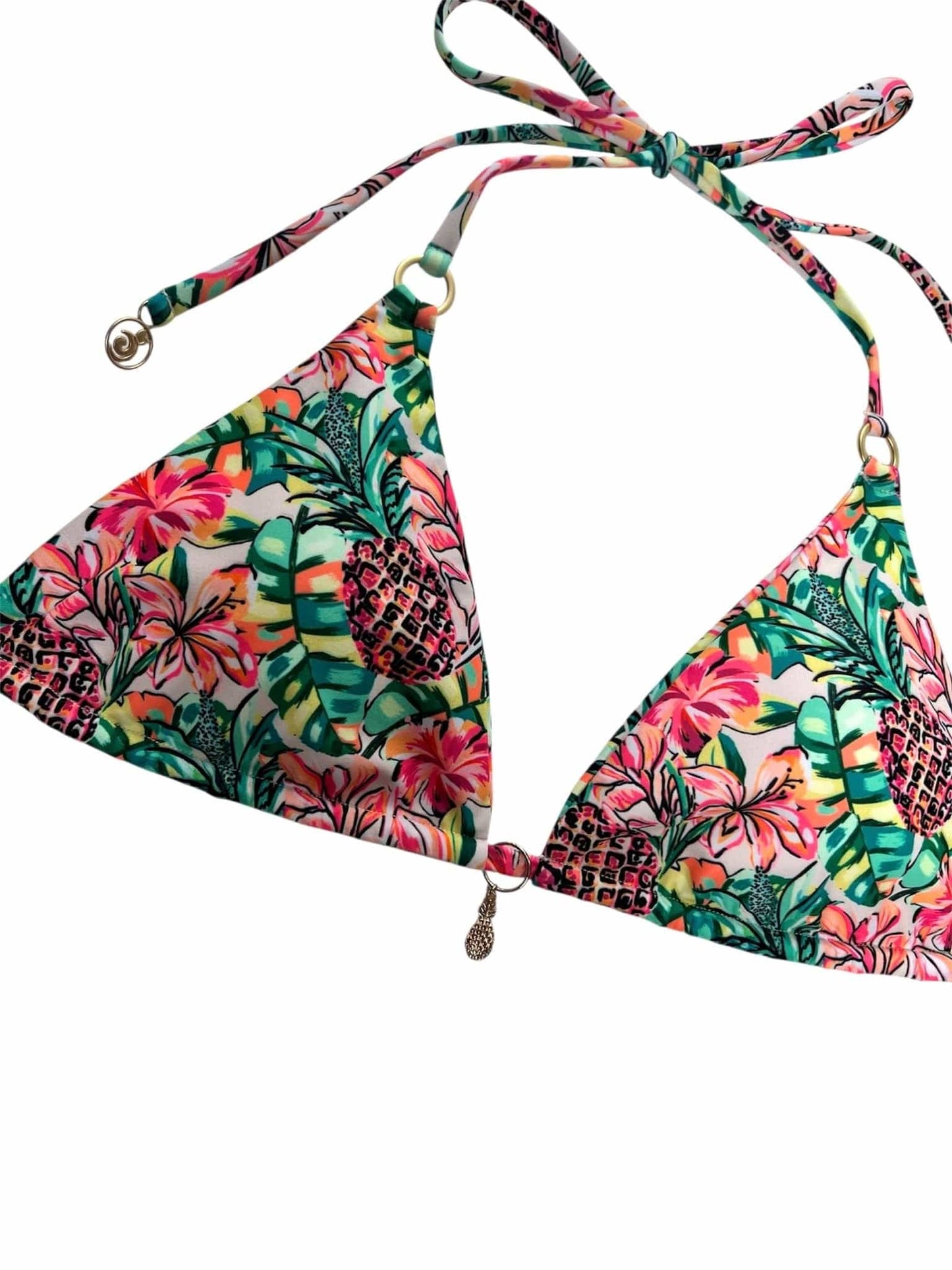 Berry Beachy Swimwear Apparel & Accessories > Clothing > Swimwear Pineapple Bloom Triangle Top & Tie Side Ruched Cheeky Bottom Bikini Swimsuit (Plus Sizes Available) Pineapple Bloom Triangle Top Tie Side Cheeky Bottom Swimsuit