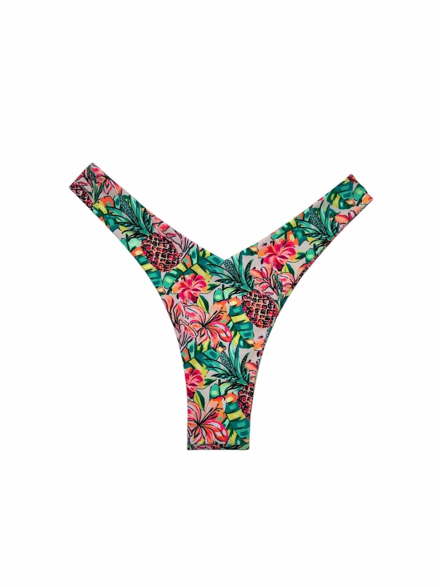 Berry Beachy Swimwear Apparel & Accessories > Clothing > Swimwear Pineapple Bloom Triangle Top & Y-Cut Thong Bottom Bikini Swimsuit (Plus Sizes Available) Pineapple Bloom triangle Top & Y-Cut Thong Bikini Swimsuit