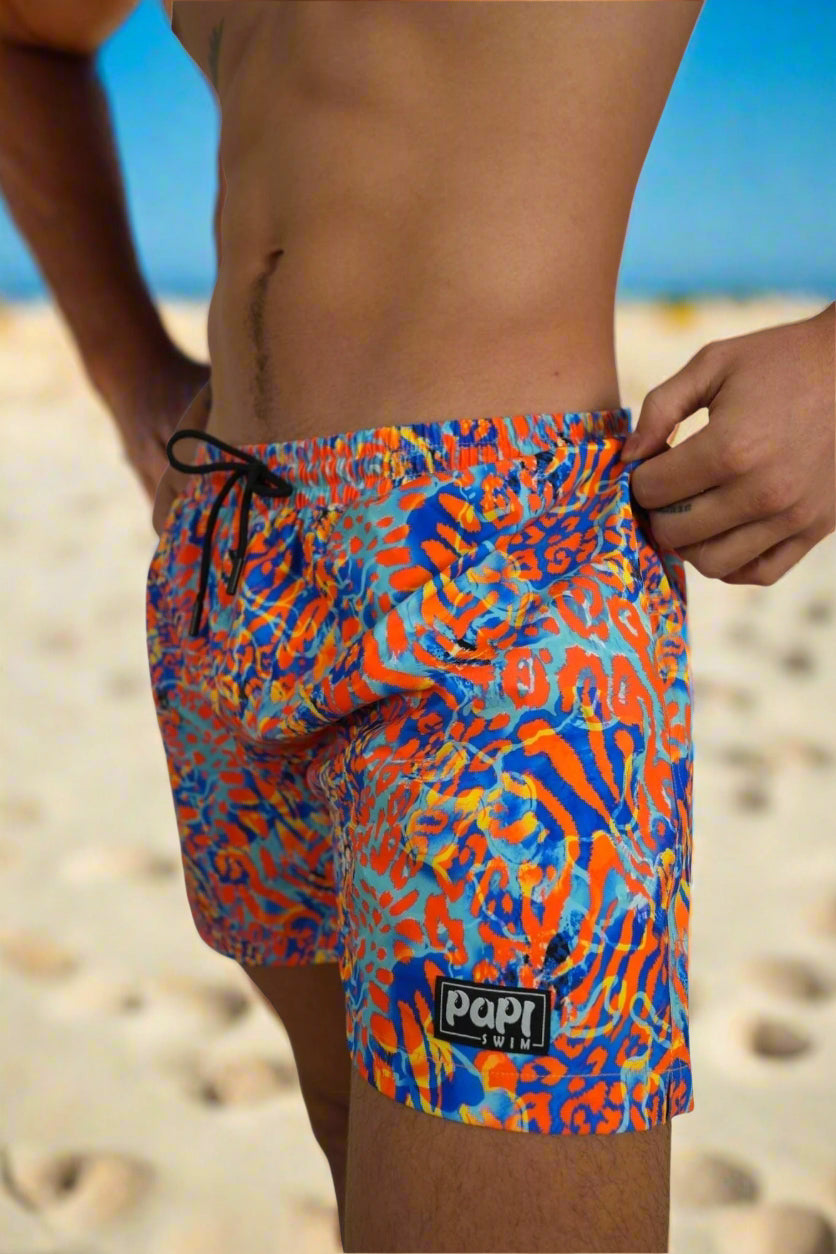 Berry Beachy Swimwear Apparel & Accessories > Clothing > Swimwear Print / 5.5" Inseam / Small Men's Rodeo Reef Print 4-Way Stretch Fabric Swim Trunk 5.5" & 7.5" Inseam 2025 Papi Swim Men's Rodeo Print Swim Trunks Board Shorts