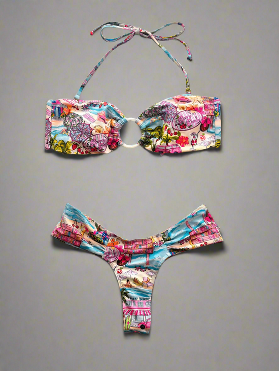 Berry Beachy Swimwear Apparel & Accessories > Clothing > Swimwear Print / Extra Small / Extra Small Berry Beachy Print Bandeau Top & Ruched Thong Bottom Bikini Swimsuit (Plus Sizes Available) Berry Beachy Print Bandeau Top & Ruched Thong Bottom Swimsuit