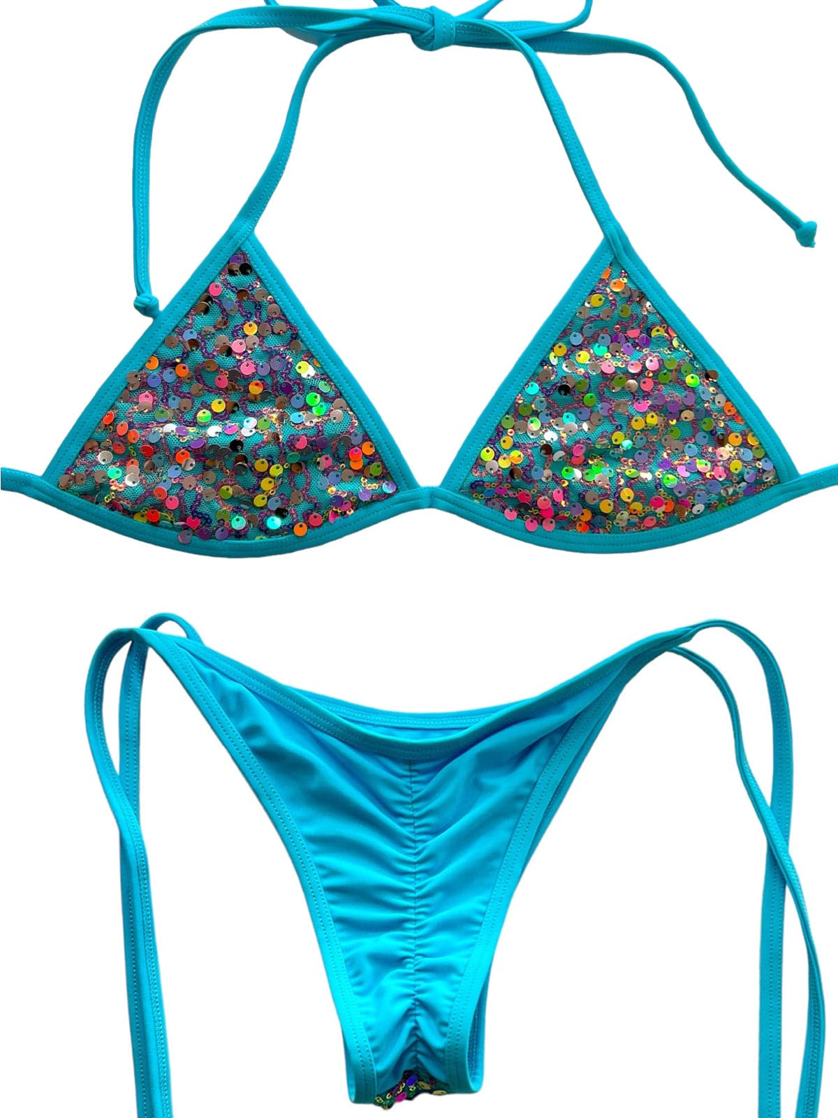2024 Sexy Blue Sequin Sirena Triangle Top Tie Side Cheeky Bikini