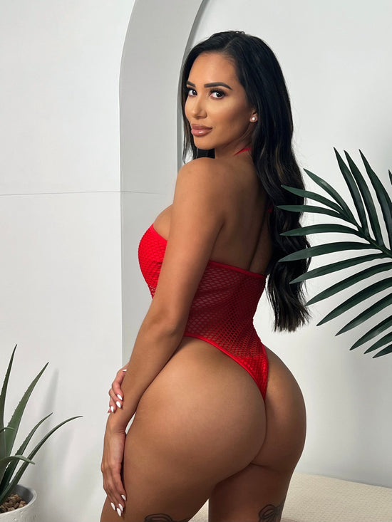Berry Beachy Swimwear Apparel & Accessories > Clothing > Swimwear Tulum Body Red Textured Sheer Mesh Thong G-String One Piece Swimsuit 2023 Sexy Red Tulum Body Thong One Piece Berry Beachy Swimsuit