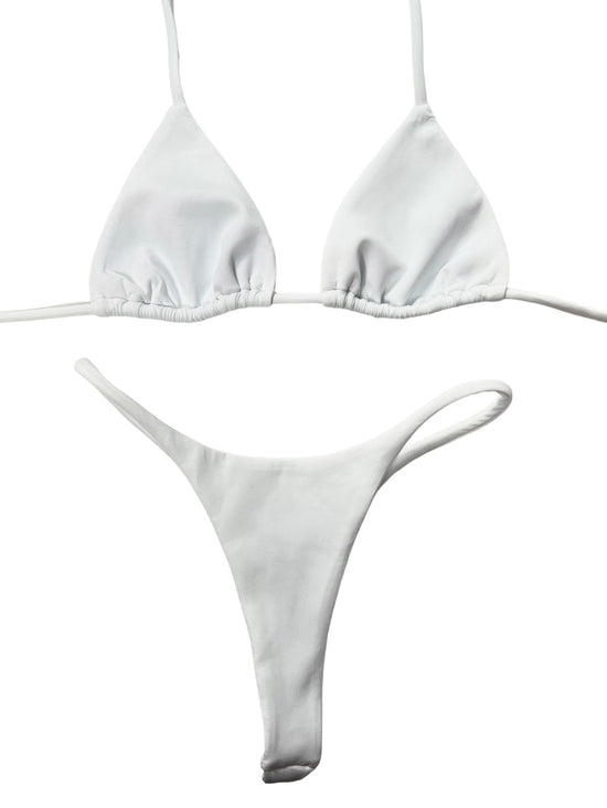 Load image into Gallery viewer, Berry Beachy Swimwear Apparel &amp;amp; Accessories &amp;gt; Clothing &amp;gt; Swimwear White Seamless Triangle Top &amp;amp; Dipped Seamless Thong Bottom Bikini 2023 White Black Triangle Top G-String Thong Seamless Bikini
