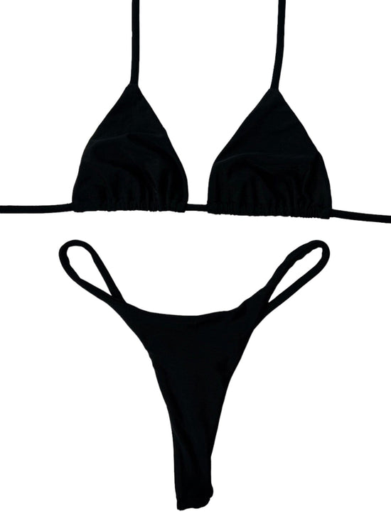 Load image into Gallery viewer, Berry Beachy Swimwear Apparel &amp;amp; Accessories &amp;gt; Clothing &amp;gt; Swimwear White Seamless Triangle Top &amp;amp; Dipped Seamless Thong Bottom Bikini 2023 White Black Triangle Top G-String Thong Seamless Bikini
