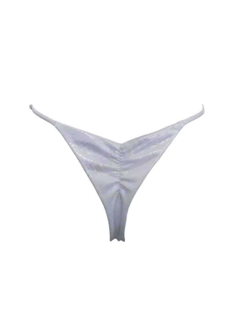 Berry Beachy Swimwear Apparel & Accessories > Clothing > Swimwear White Viper Triangle Top & G-String Thong Bottom Bikini Swimsuit (Plus Sizes Available) White Triangle Top & Tie Side Cheeky Bottom Bikini Swimsuit