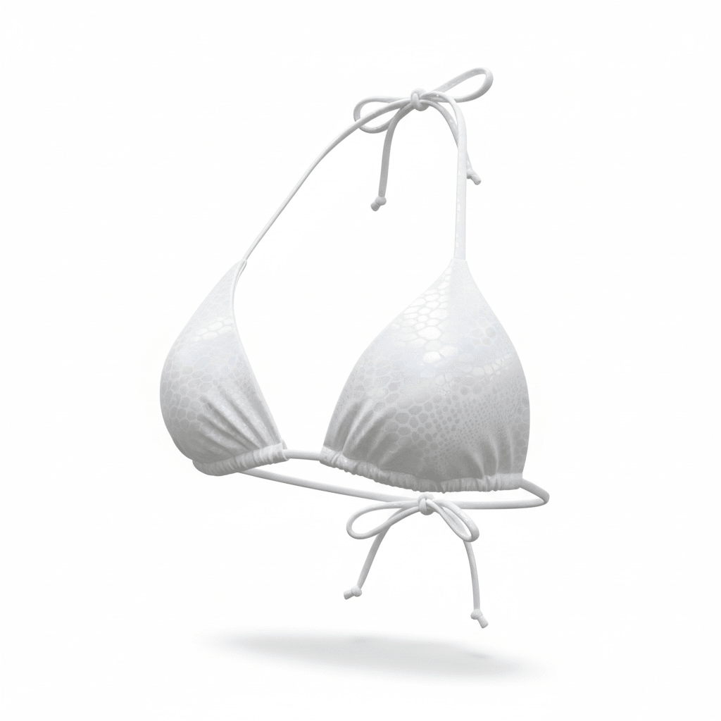 Berry Beachy Swimwear Apparel & Accessories > Clothing > Swimwear White Viper Triangle Top & Tie Side Cheeky Scrunch Bottom Bikini Swimsuit (Plus Sizes Available) White Triangle Top & Tie Side Cheeky Bottom Bikini Swimsuit