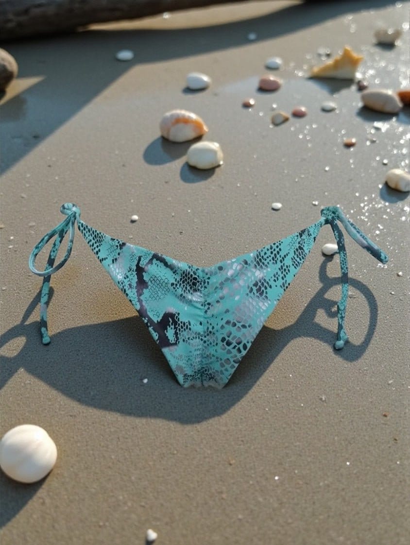 Berry Beachy Swimwear Apparel & Accessories > Clothing > Swimwear White Viper Triangle Top & Tie Side Cheeky Scrunch Bottom Bikini Swimsuit (Plus Sizes Available) White Triangle Top & Tie Side Cheeky Bottom Bikini Swimsuit