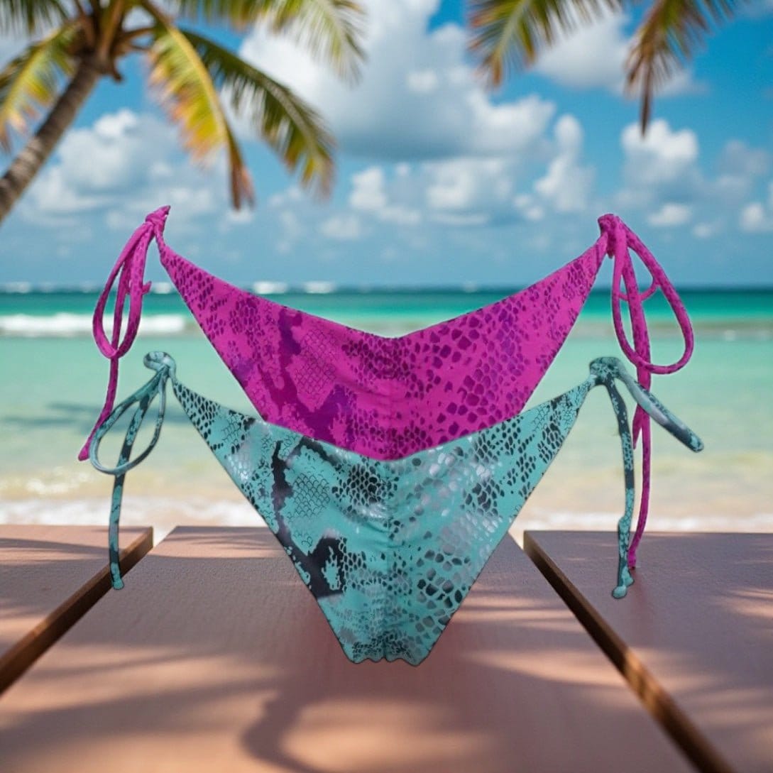 Berry Beachy Swimwear Apparel & Accessories > Clothing > Swimwear White Viper Triangle Top & Tie Side Cheeky Scrunch Bottom Bikini Swimsuit (Plus Sizes Available) White Triangle Top & Tie Side Cheeky Bottom Bikini Swimsuit