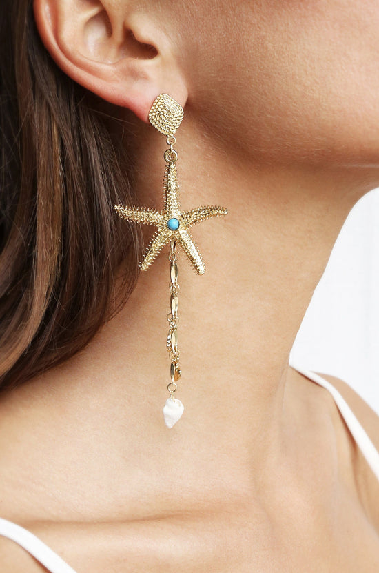 Ettika Earrings 18k Gold Plated / One Size Starfish Seeker Drop Earrings Starfish Seeker Drop Earrings