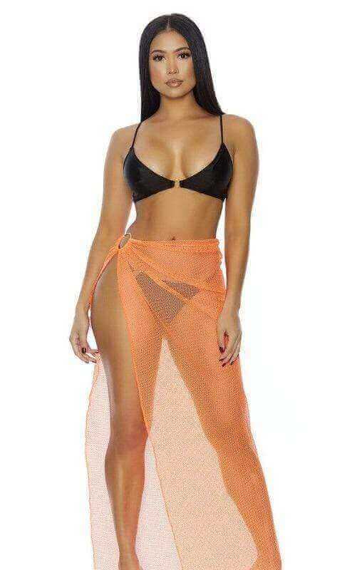 Forplay Apparel & Accessories > Clothing > Swimwear Orange / Large Neon Orange Sheer Mesh Skirt Cover-Up (Many Colors Available) 2023 Hot Neon Orange Forplay Sheer Mesh Skirt Bikini Beach Cover-Up 