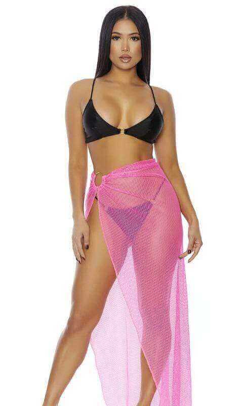 Forplay Apparel & Accessories > Clothing > Swimwear Pink / Extra Large Neon Orange Sheer Mesh Skirt Cover-Up (Many Colors Available) 2023 Hot Neon Orange Forplay Sheer Mesh Skirt Bikini Beach Cover-Up