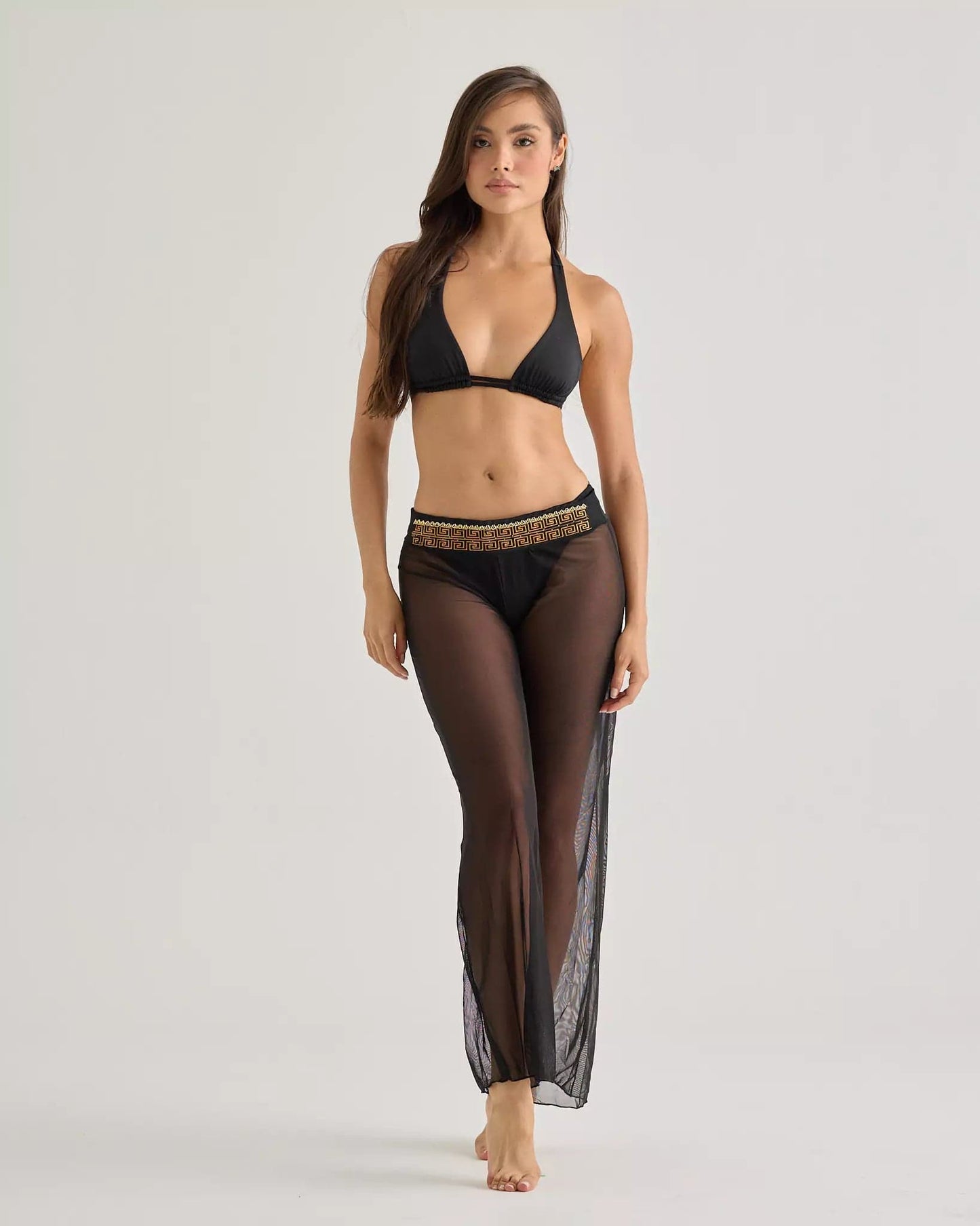 Lateen Swimwear Apparel & Accessories > Clothing > Swimwear Black Embroidered Mesh Luxury Designer Swimsuit Cover-Up Beach Resort Pants Black Embroidered Mesh Designer Swimsuit Cover-Up Pants