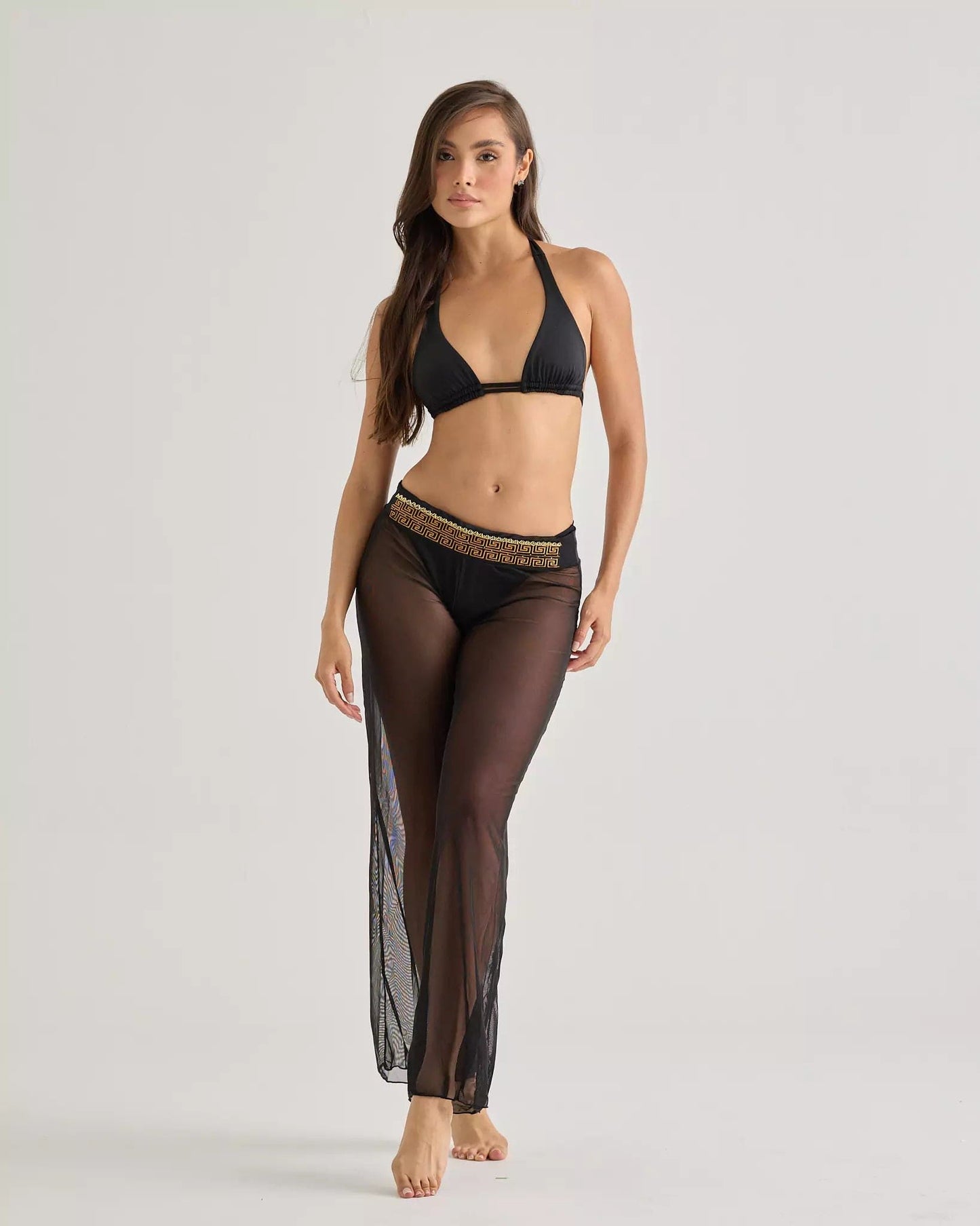 Lateen Swimwear Apparel & Accessories > Clothing > Swimwear Black Embroidered Mesh Luxury Designer Swimsuit Cover-Up Beach Resort Pants Black Embroidered Mesh Designer Swimsuit Cover-Up Pants